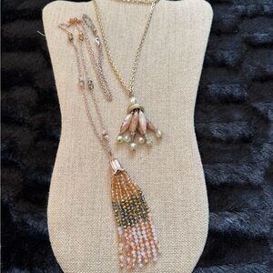 2 Vintage Elegant Gold Tone & Peach Tassel Beaded Necklace’s
